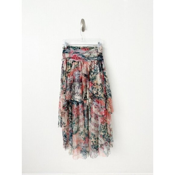 NWT Anthropologie High-Low Tulle Maxi Skirt 14 Floral Mesh Pink Green $160 - Picture 2 of 7
